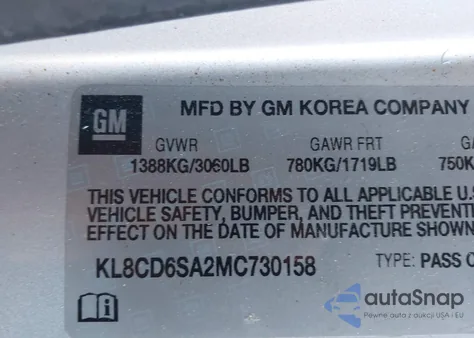 2021 Chevrolet Spark Fwd 1Lt Automatic from USA, damaged, VIN KL8CD6SA2MC730158